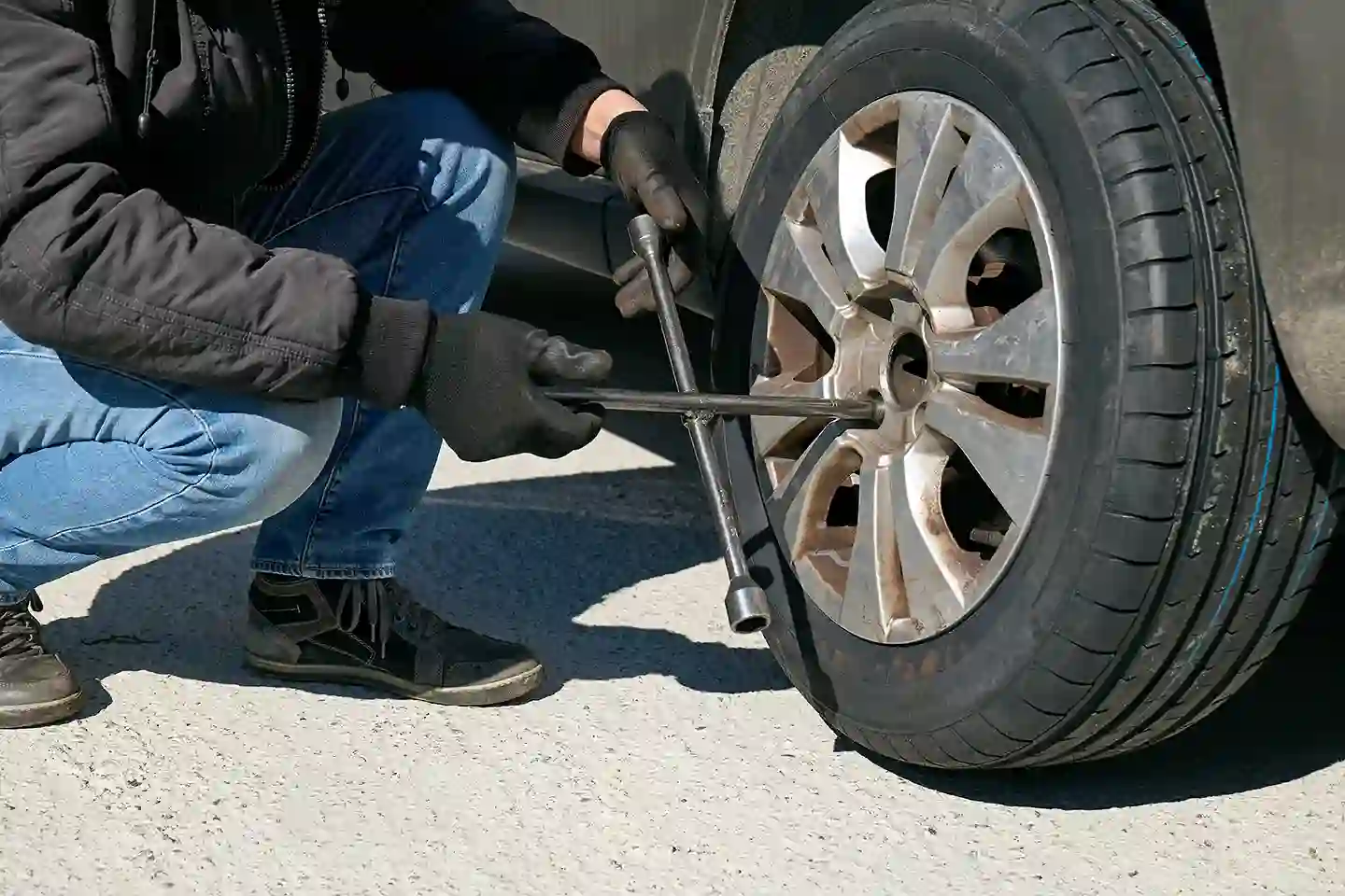 Changing tyre of a car
